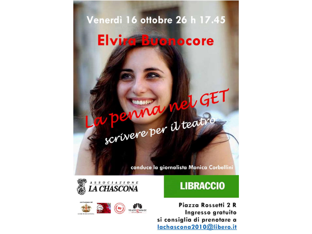 Venerdì 16 Ottobre ore 17.45 Incontro con Elvia Buonocore a Genova