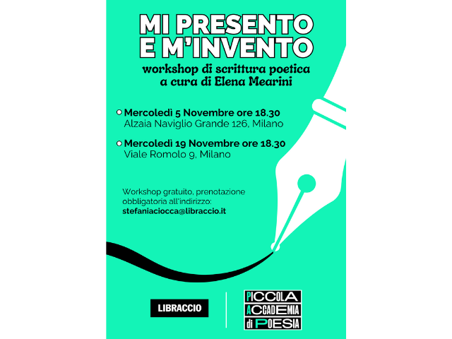 Mercoledì 5 e 19 novembre workshop di scrittura poetica a cura di Elena Mearini a Milano