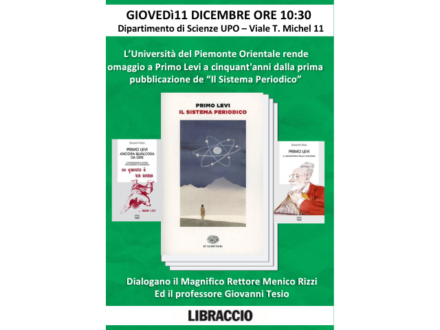 Giovedì 11 dicembre ore 10.30 omaggio a Primo Levi ad Alessandria